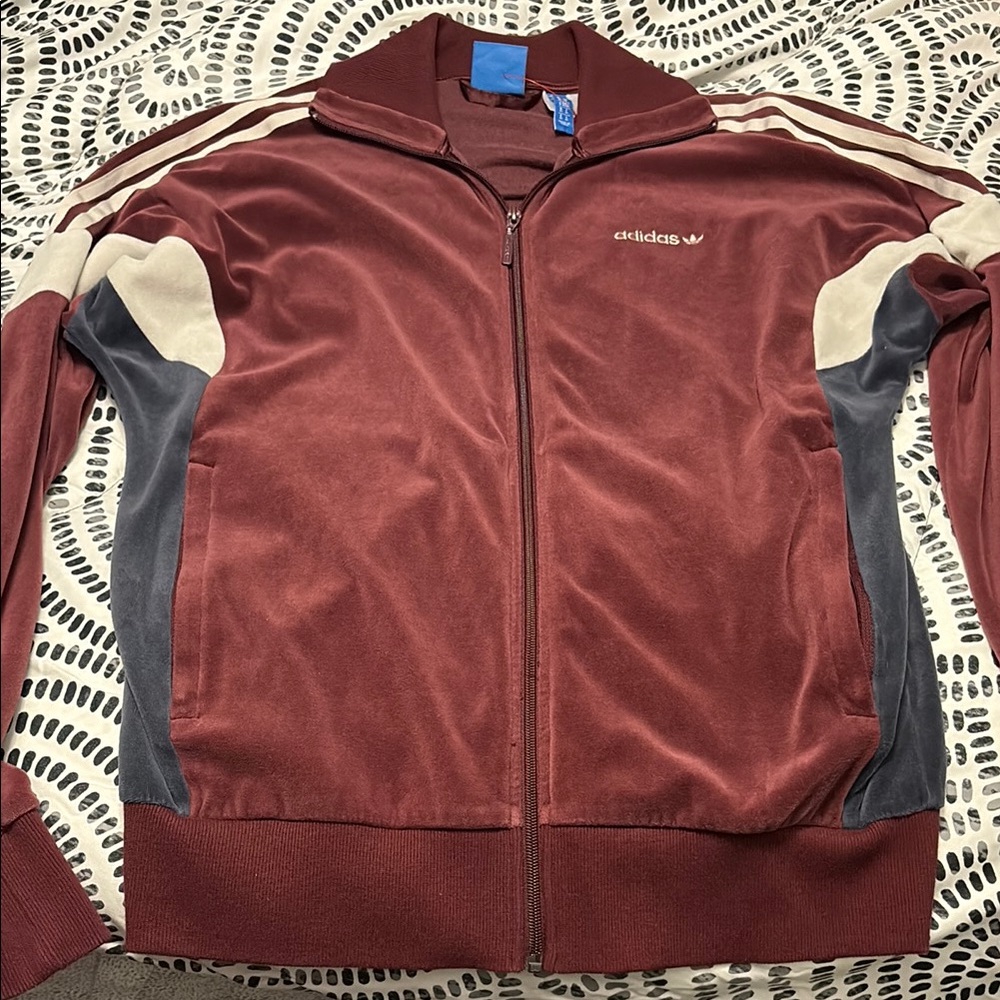 Adidas Maroon and Cream Track Jacket